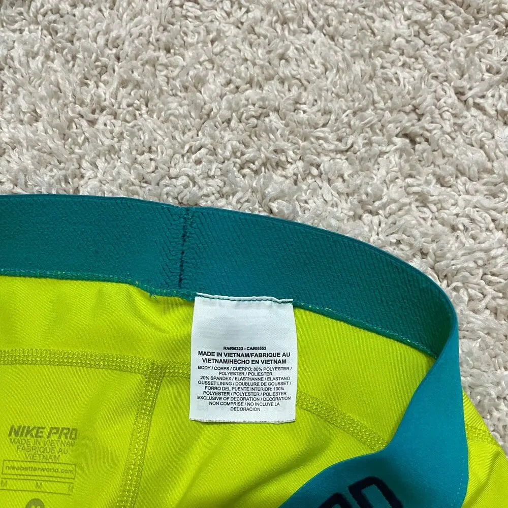 Nike Pro Size Medium Neon Yellow Green Teal Capri High Waisted Pull-On Leggings